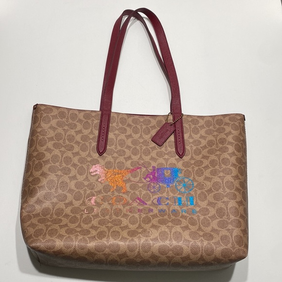 Limited Edition Coach Signature Rexy Carriage Print Highline Tote Rainbow Rare - Picture 5 of 14